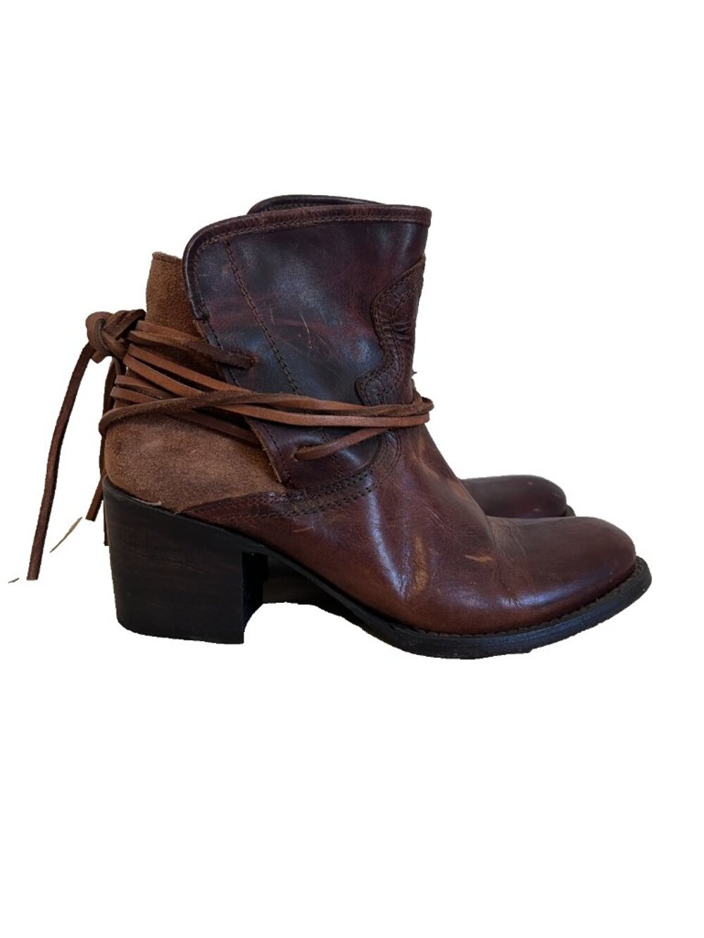Freebird by Steven Casey Leather Wrap Ankle Boots Womens Size 8 Brown Distressed